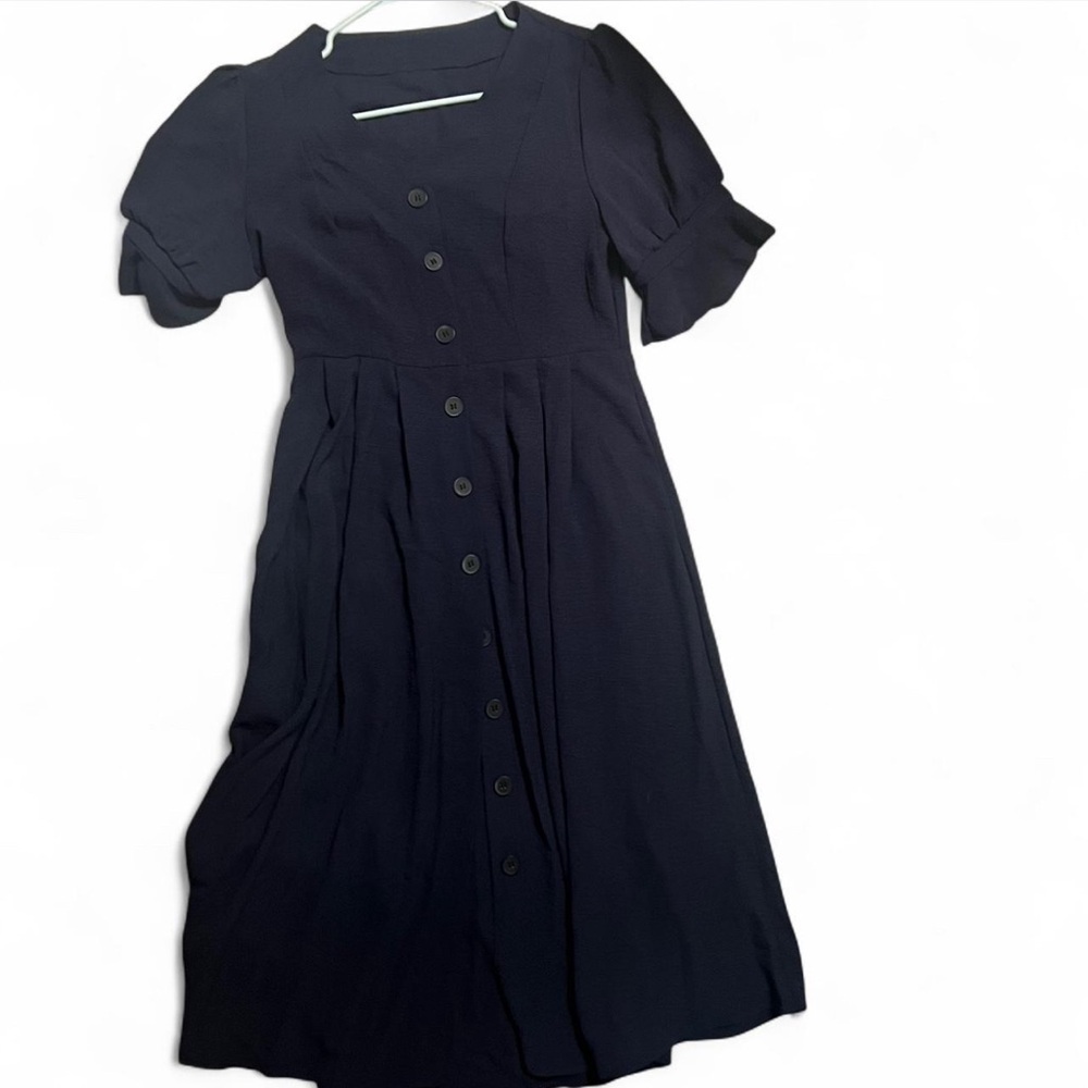 Elegant Navy Blue Button-Down Dress